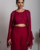 Red embellished Crop Top & Sharara with short Jacket
