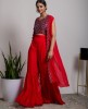  Red embellished crop top & Sharara with long Jacket