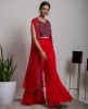  Red embellished crop top & Sharara with long Jacket