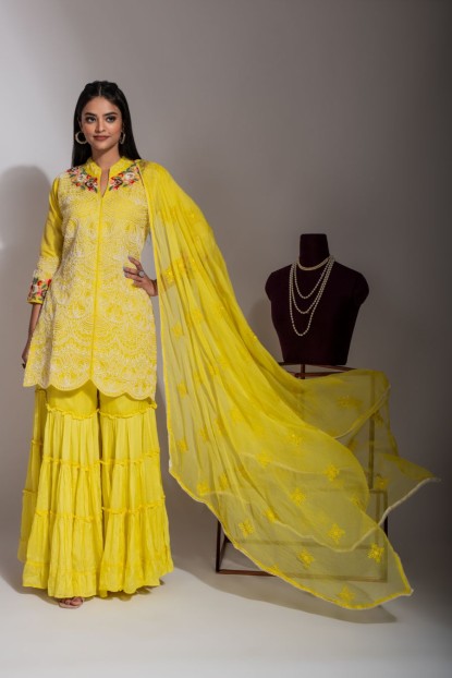 Lemon Yellow Peplum with Sharara set