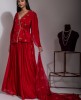 Red Skirt and Peplum top in Angarkha style with Tari work.