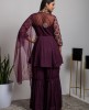 Wine color Peplum Top & Sharara Set