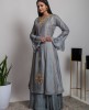 Grey color Embroidered Kurti with Skirt