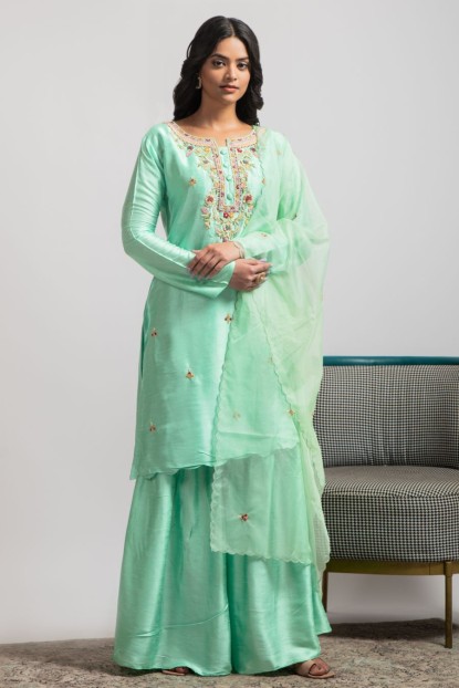 Sea Green Kurti and Sharara set 
