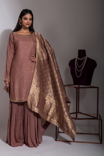 Elegant Brown color heavy Sharara Suit
