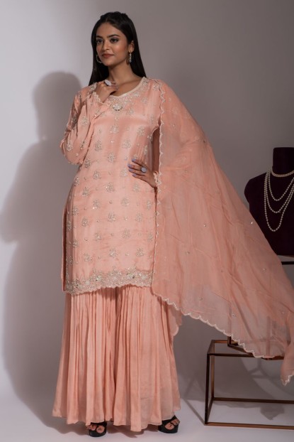 Stylish Misty Rose pink color Sharara Suit