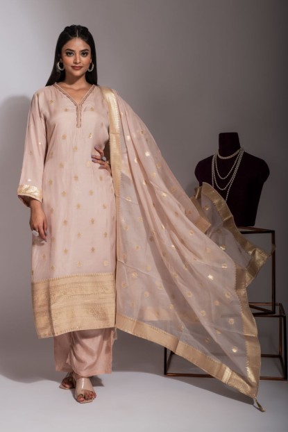 Cream color Palazzo Pant & Kurti set.