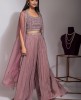 Onion Pink Sharara with Crop Top & Organza Jacket