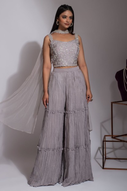 Grey Crop Top and Sharara set