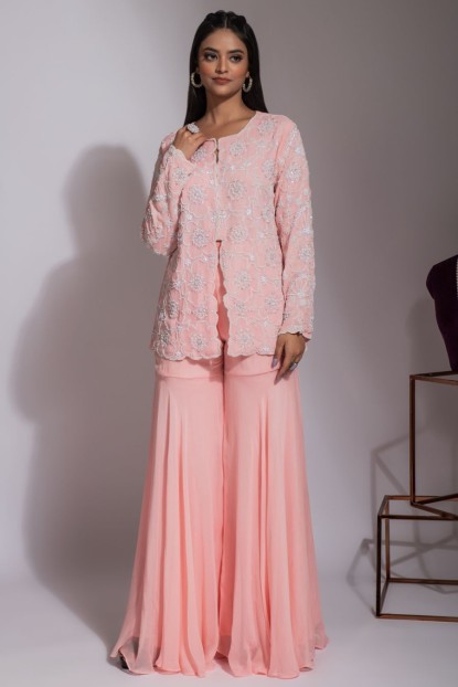 Baby Pink short Kurta with Palazzo