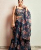 Blue color Floral Print Crop Top Set in Organza