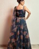 Blue color Floral Print Crop Top Set in Organza