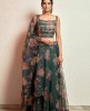 Dark Green color Floral Print Crop Top Set in Organza