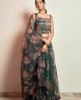 Dark Green color Floral Print Crop Top Set in Organza
