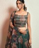 Dark Green color Floral Print Crop Top Set in Organza