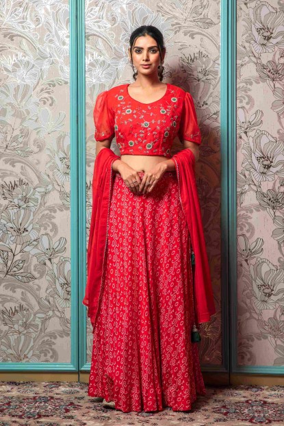 Red Crop Top Set with Dupatta