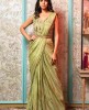 Ready-to-wear Chinnon Crop Top Saree in Pista Green color 