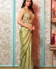 Ready-to-wear Chinnon Crop Top Saree in Pista Green color 