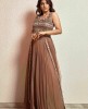 Light Brown Crop Top Set with attached Dupatta