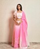 Pink and Light Pink Ombre Crop Top Set with Dupatta