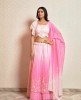 Pink and Light Pink Ombre Crop Top Set with Dupatta