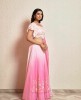 Pink and Light Pink Ombre Crop Top Set with Dupatta