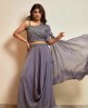 Embellished Crop Top and Skirt with attached Dupatta in Persian Purple