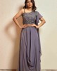 Embellished Crop Top and Skirt with attached Dupatta in Persian Purple