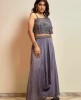 Embellished Crop Top and Skirt with attached Dupatta in Persian Purple
