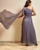 Embellished Crop Top and Skirt with attached Dupatta in Persian Purple