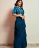 Blue Crop Top Set with attached Dupatta with Belt