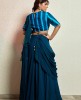 Blue Crop Top Set with attached Dupatta with Belt