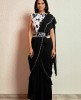 Black Crop Top Set with attached Dupatta and Belt