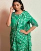 Green Crop Top Set with attached Dupatta in Floral Print