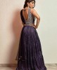 Dark Purple Crop Top Set with Dupatta