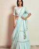 Ice Blue Crop Top Set with matching Dupatta and Belt