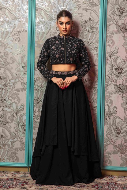 Black Heavy Crop Top with Skirt