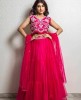Bright Pink Crop Top Set with Net Dupatta