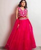 Bright Pink Crop Top Set with Net Dupatta