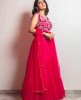 Bright Pink Crop Top Set with Net Dupatta
