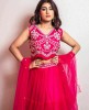 Bright Pink Crop Top Set with Net Dupatta