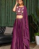Plum Crop Top Set with Dupatta in Dola Silk