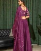 Plum Crop Top Set with Dupatta in Dola Silk