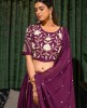Plum Crop Top Set with Dupatta in Dola Silk