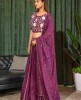 Plum Crop Top Set with Dupatta in Dola Silk