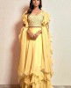 Lemon Yellow Crop Top Set with Ruffle Dupatta