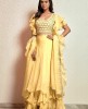 Lemon Yellow Crop Top Set with Ruffle Dupatta