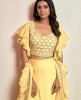 Lemon Yellow Crop Top Set with Ruffle Dupatta