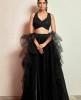 Black Crop Top Set with Dupatta in Organza