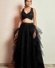 Black Crop Top Set with Dupatta in Organza